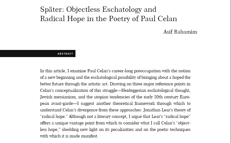 Asif Rahamim 2025 DAAD/GSA Article Prize